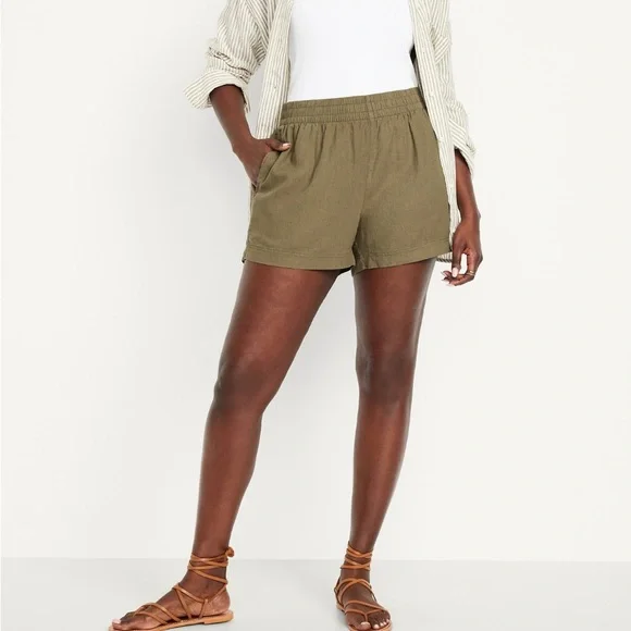 🆕 Old Navy Women’s High-Waisted Linen-Blend Shorts 3.5-in inseam Kombu XL 16-18 - Picture 1 of 15